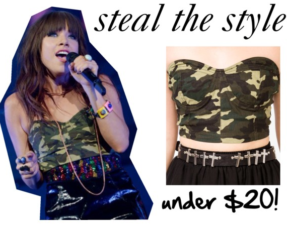 carly rae jepsen camo cropped top look for less